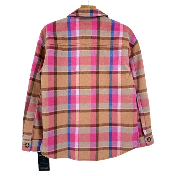 Avec Les Filles Ali Boxy Plaid Shirt Jacket Shacket in Pink Multi Plaid Size M - Picture 2 of 8